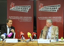 BILD zu OTS - Bernd Schilcher und Hannes Androsch bei der Pressekonferenz.