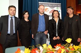 BILD zu OTS - Im Bild v.l.n.r.: S.E. Aleksander Gerzina (Botschafter von Slowenien in Österreich), Gesandte Ana Novak (SKICA), Mitja Cander  ...