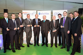 vlnr. Josef Schuch (Partner Deloitte), Peter Felsbach (Konzernpressesprecher voestalpine), Walter Oblin (CFO Post), Thomas Leissing (CFO Egger …