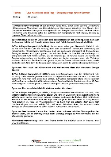 Laue Nächte und heiße Tage - Energiespartipps für den Sommer