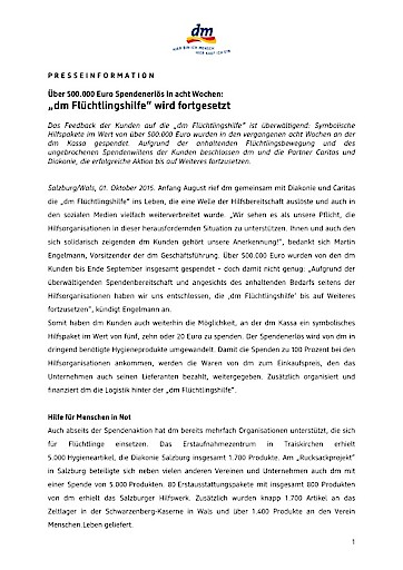 „dm Flüchtlingshilfe“ wird fortgesetzt