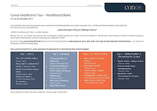 conos Hoteltrend-Tour 2017 – „Norddeutschland“