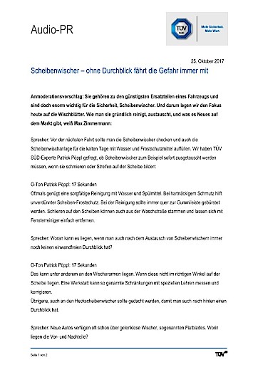 Scheibenwischer - ohne Durchblick fährt die Gefahr immer mit