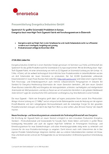 Spatenstich für größte Solarmodul-Produktion in Europa