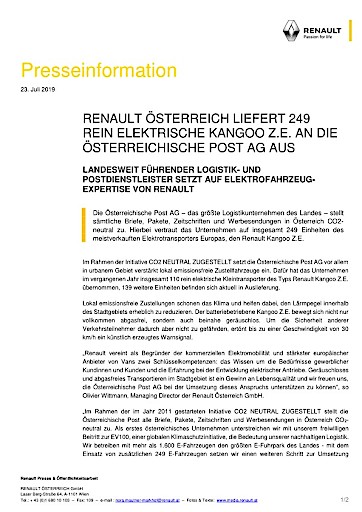Pdf Renault Osterreich Liefert 249 Rein Elektrische Kangoo Z E