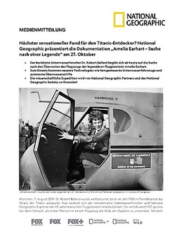 Nachster Sensationeller Fund Fur Den Titanic Entdecker National Geographic Prasentiert Die Dokumentation Amelia Earhart Suche Nach Einer Legende Am 27 Oktober Foto National Geographic 07 08 2019