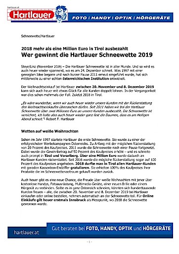 2018 mehr als eine Million Euro in Tirol ausbezahlt