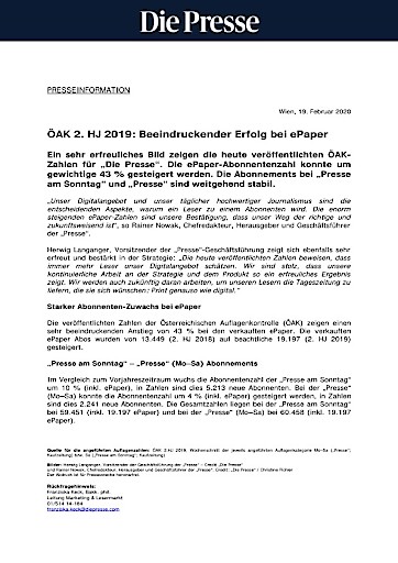 ÖAK 2. HJ 2019: Beeindruckender Erfolg bei ePaper