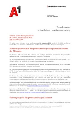 Eans Hauptversammlung Telekom Austria Ag Einberufung Zur Hauptversammlung Gemass 107 Abs 3 Aktg Telekom Austria Ag 21 08
