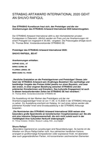 STRABAG ARTAWARD INTERNATIONAL 2020 GEHT AN SHUVO RAFIQUL