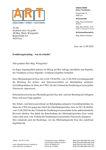Vitalakademie von OLG Graz bestätigt