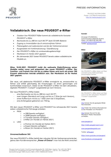 Vollelektrisch: Der neue PEUGEOT e-Rifter